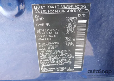 2017 Nissan Rogue Sv from USA, damaged, VIN KNMAT2MT8HP508912